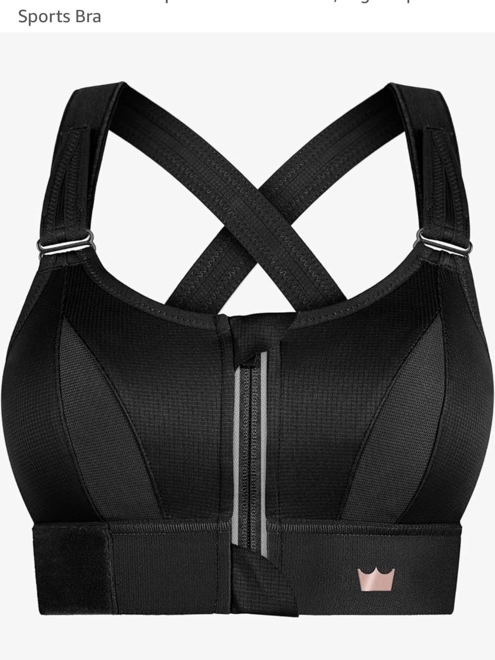 Black Front-Zip Support Sports Bra